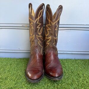 Vintage Mens Brown Leather Western Cowboy Boots Handmade Mexico Size 8 Rodeo